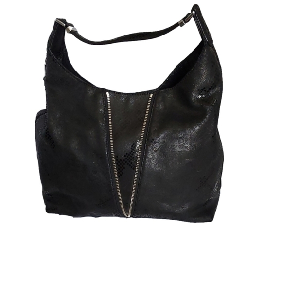 MICHAEL KORS BLACK EMBOSSED PYTHON LEATHER LARGE HOBO/SHOULDER BAG - Picture 2 of 7